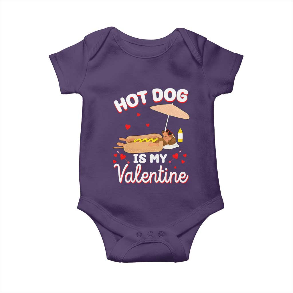 Valentine's Day Baby Onesie Funny Dachshund Hot-Dog Is My Valentine TS09 Purple Print Your Wear