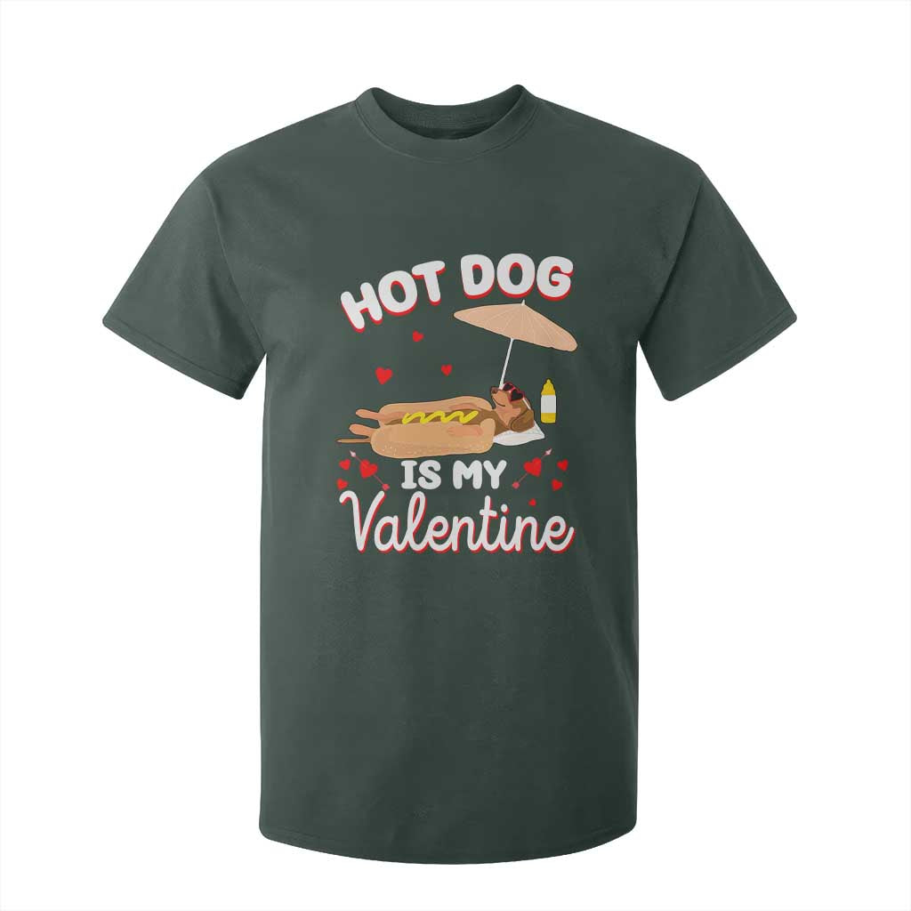 Valentine's Day T Shirt For Kid Funny Dachshund Hot-Dog Is My Valentine TS09 Dark Forest Green Print Your Wear