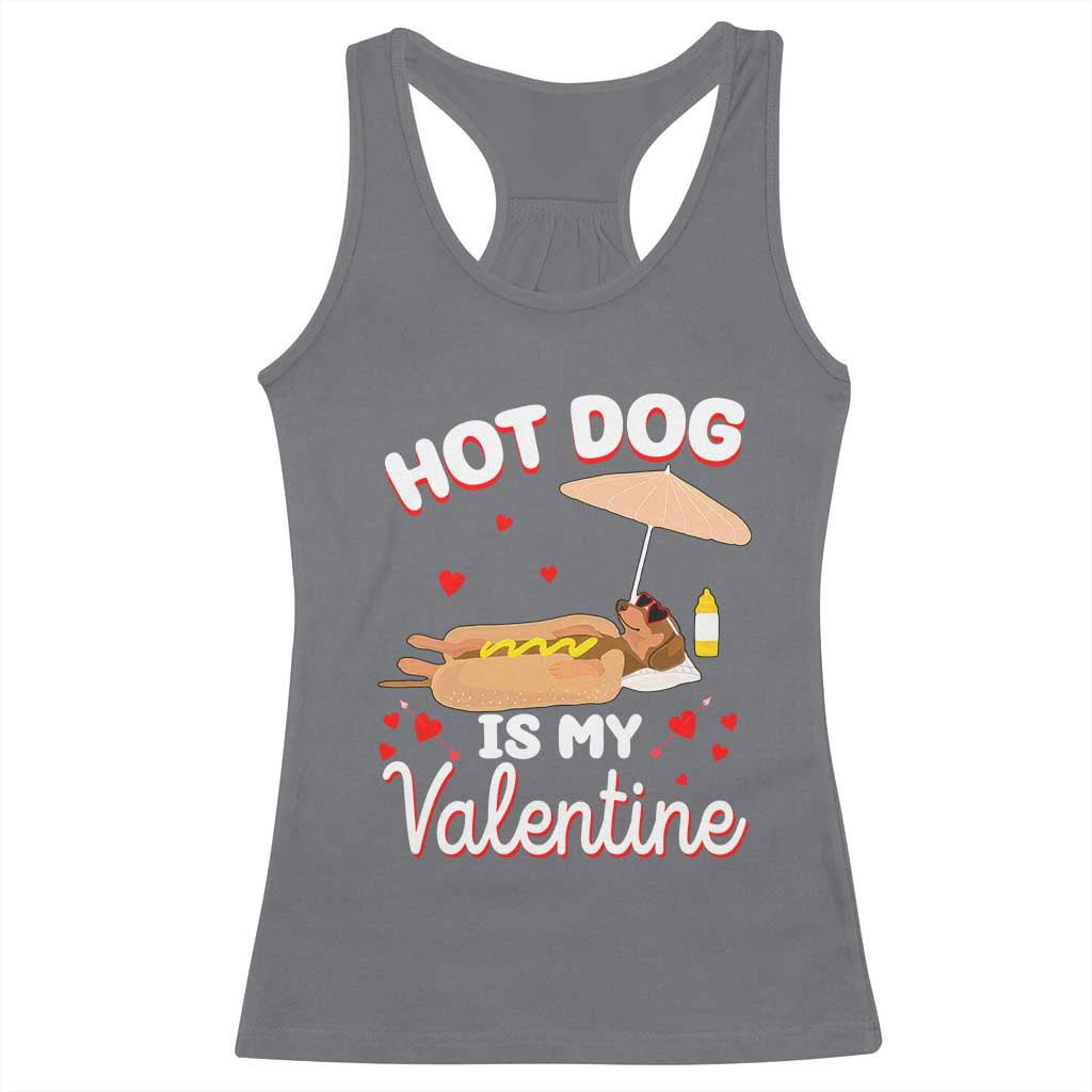 Valentine's Day Racerback Tank Top Funny Dachshund Hot-Dog Is My Valentine TS09 Charcoal Print Your Wear