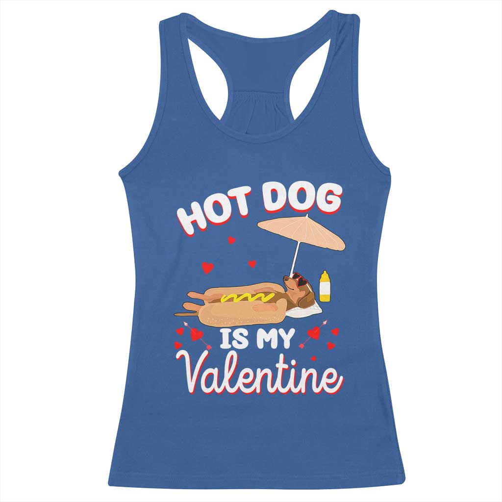 Valentine's Day Racerback Tank Top Funny Dachshund Hot-Dog Is My Valentine TS09 Royal Blue Print Your Wear
