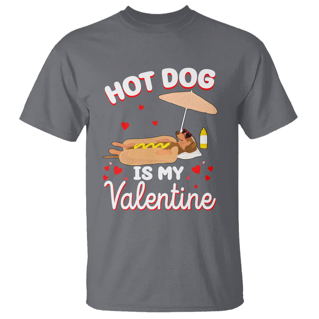 Valentine's Day T Shirt Funny Dachshund Hot-Dog Is My Valentine TS09 Charcoal Printyourwear
