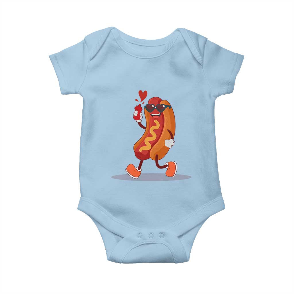 Valentine's Day Baby Onesie Heart Hot Dog Cute Sausage Bun Food Lover TS09 Light Blue Print Your Wear
