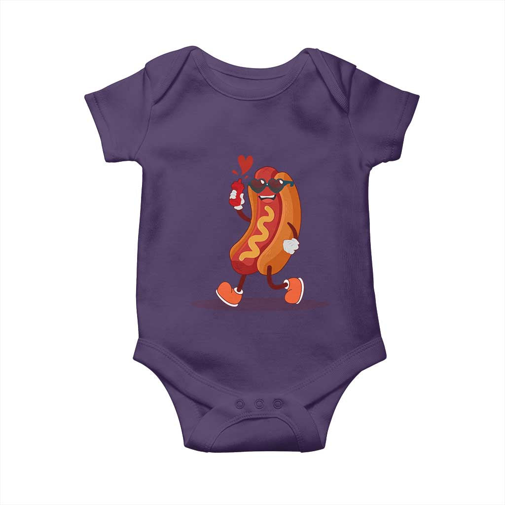 Valentine's Day Baby Onesie Heart Hot Dog Cute Sausage Bun Food Lover TS09 Purple Print Your Wear