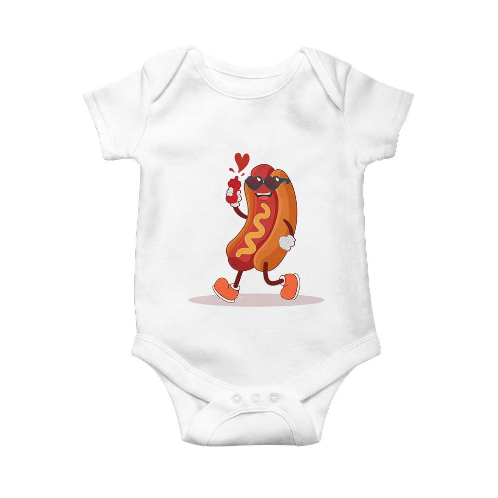 Valentine's Day Baby Onesie Heart Hot Dog Cute Sausage Bun Food Lover TS09 White Print Your Wear