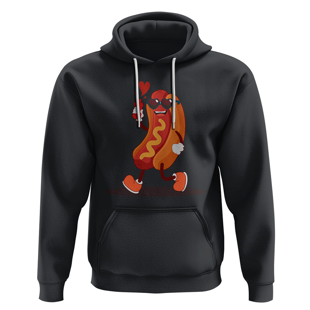 Valentine's Day Hoodie Heart Hot Dog Cute Sausage Bun Food Lover TS09 Black Printyourwear