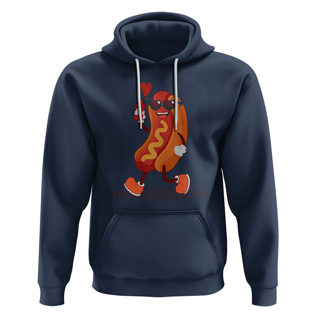 Valentine's Day Hoodie Heart Hot Dog Cute Sausage Bun Food Lover TS09 Navy Printyourwear