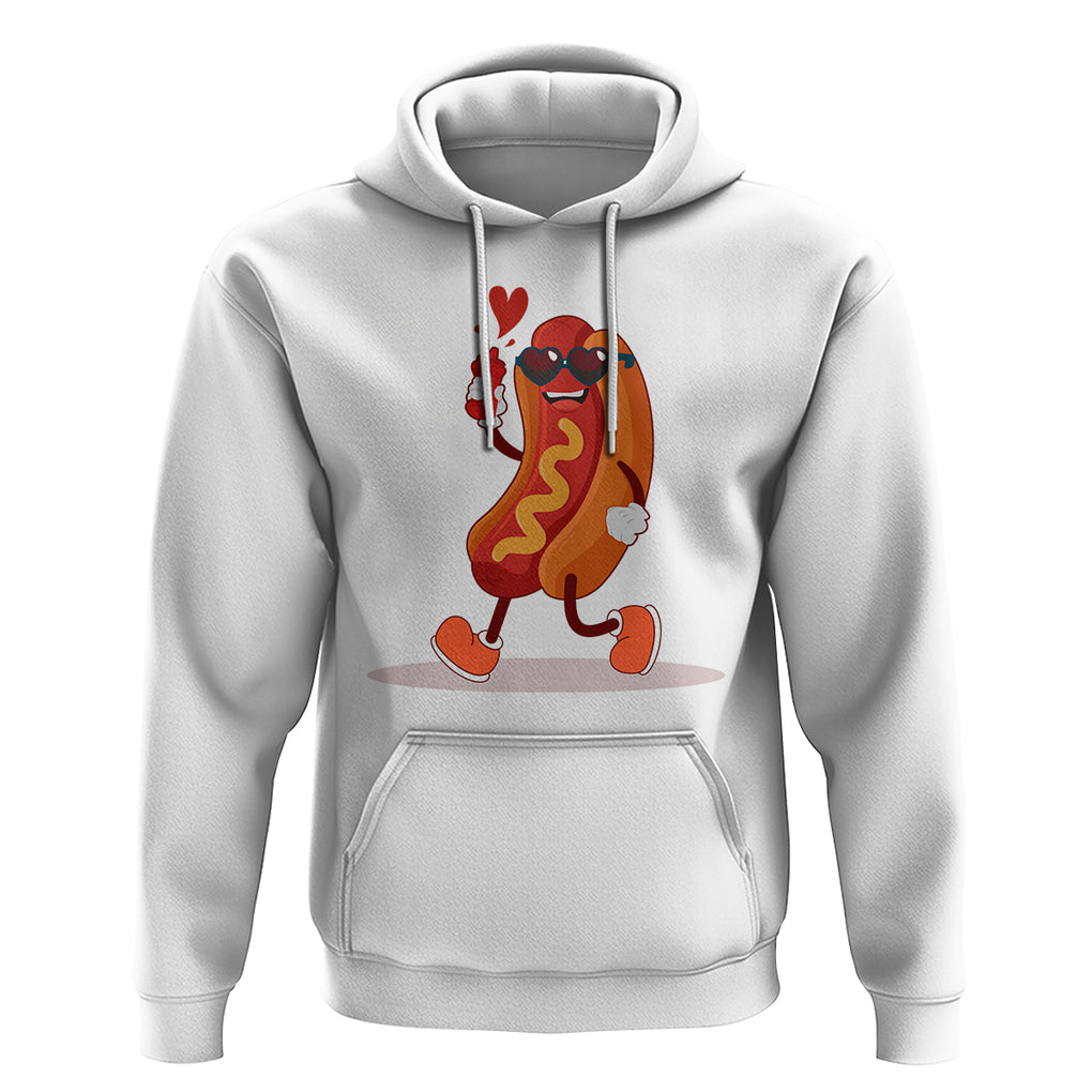 Valentine's Day Hoodie Heart Hot Dog Cute Sausage Bun Food Lover TS09 White Printyourwear