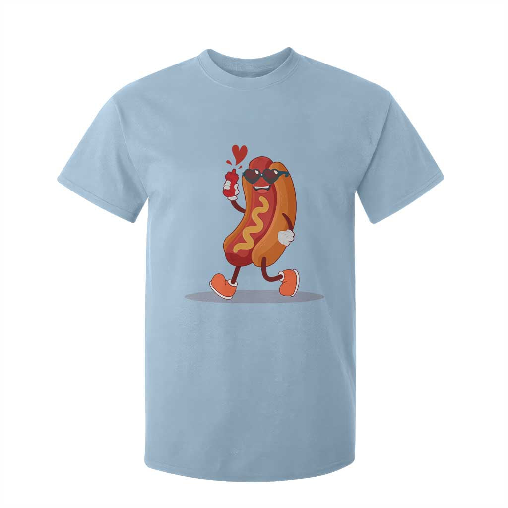 Valentine's Day T Shirt For Kid Heart Hot Dog Cute Sausage Bun Food Lover TS09 Light Blue Print Your Wear