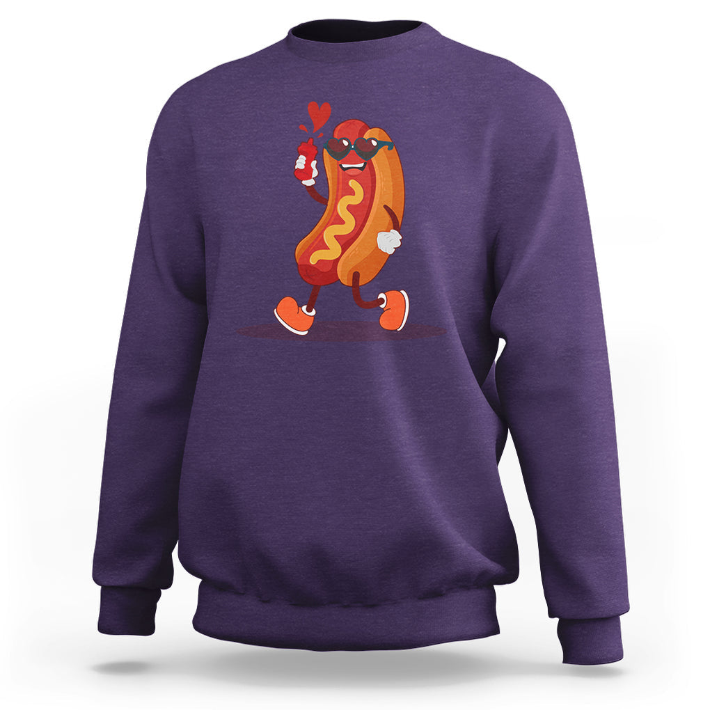 Valentine's Day Sweatshirt Heart Hot Dog Cute Sausage Bun Food Lover TS09 Purple Printyourwear