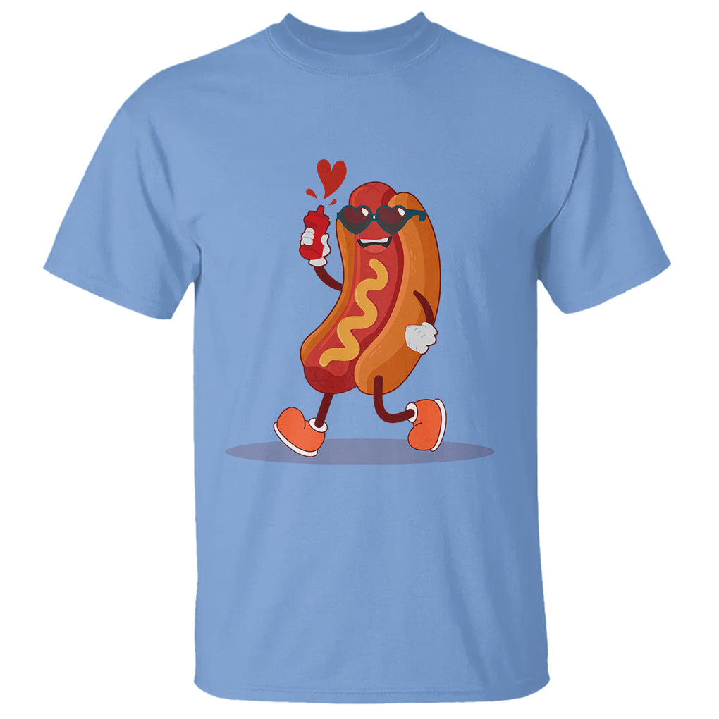 Valentine's Day T Shirt Heart Hot Dog Cute Sausage Bun Food Lover TS09 Carolina Blue Printyourwear