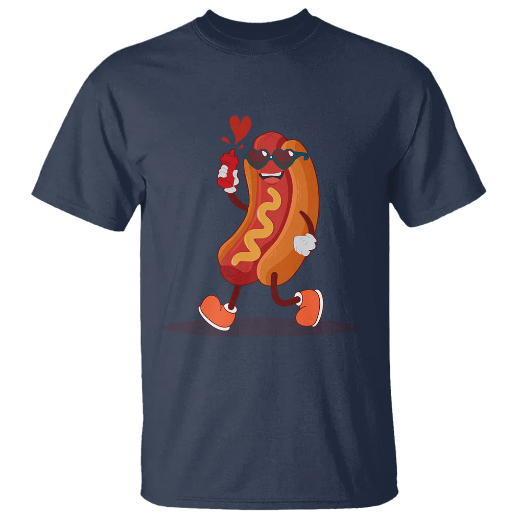 Valentine's Day T Shirt Heart Hot Dog Cute Sausage Bun Food Lover TS09 Navy Printyourwear
