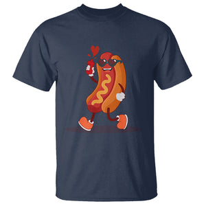 Valentine's Day T Shirt Heart Hot Dog Cute Sausage Bun Food Lover TS09 Navy Printyourwear