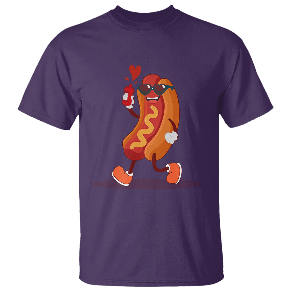 Valentine's Day T Shirt Heart Hot Dog Cute Sausage Bun Food Lover TS09 Purple Printyourwear