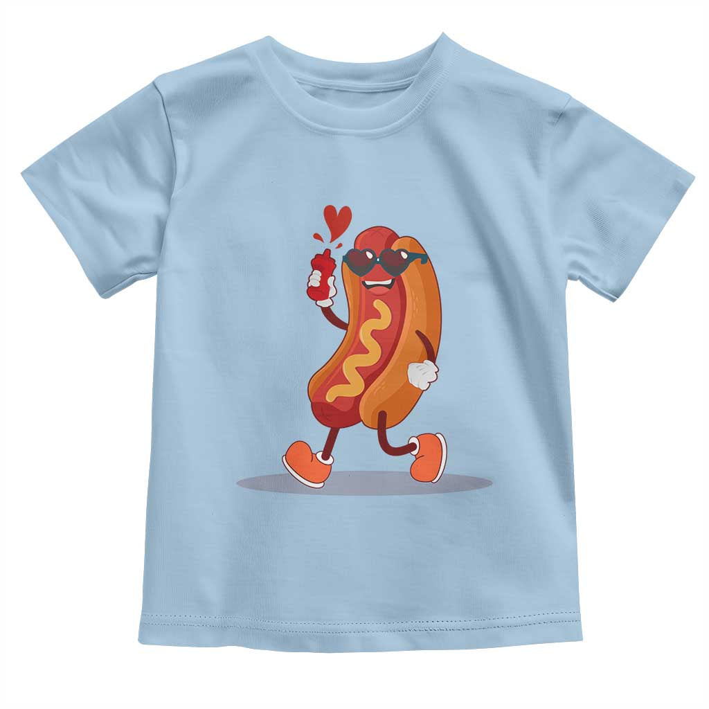 Valentine's Day Toddler T Shirt Heart Hot Dog Cute Sausage Bun Food Lover TS09 Light Blue Print Your Wear
