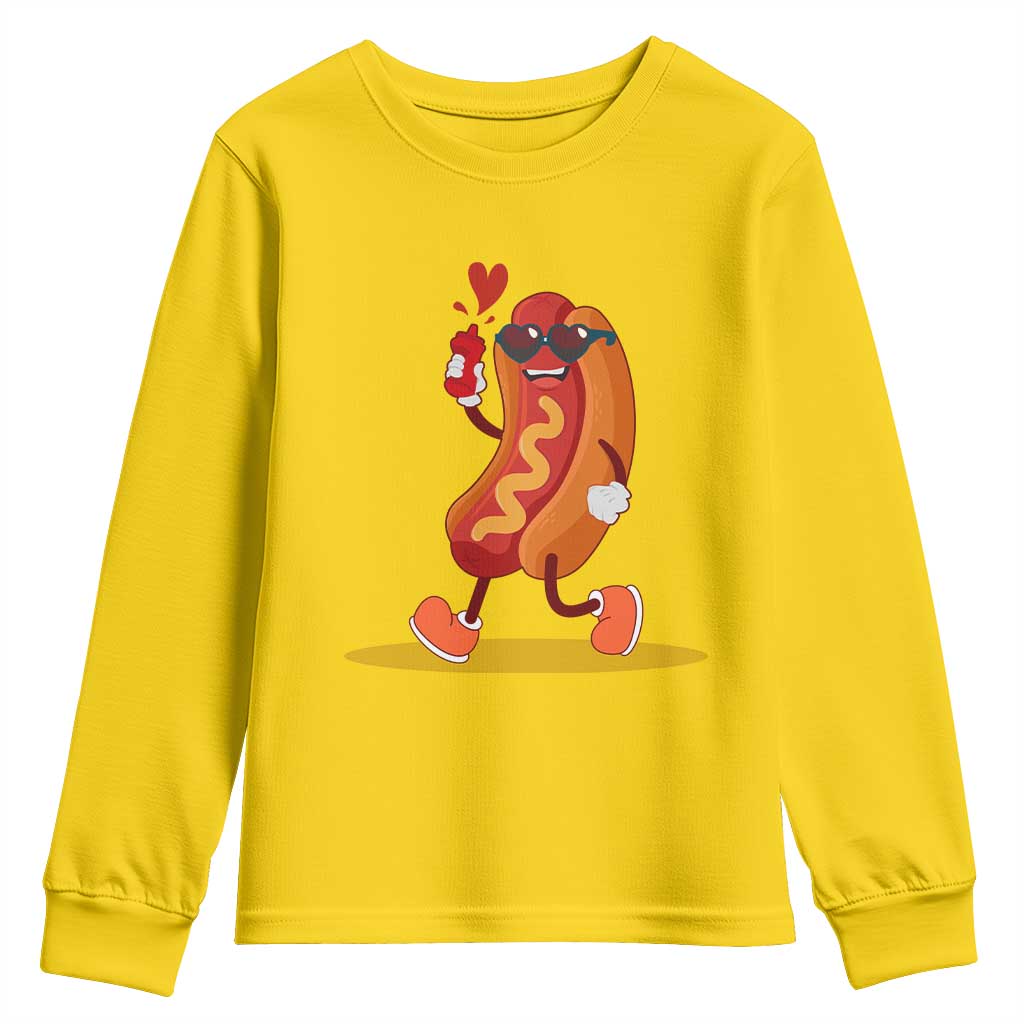 Valentine's Day Youth Sweatshirt Heart Hot Dog Cute Sausage Bun Food Lover TS09 Daisy Print Your Wear