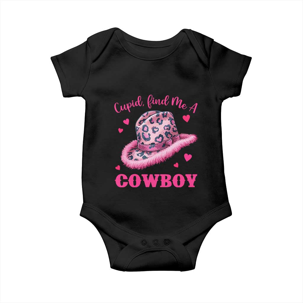 Valentine's Day Baby Onesie Cupid Find Me A Cowboy Western Heart Leopard Hat TS09 Black Print Your Wear