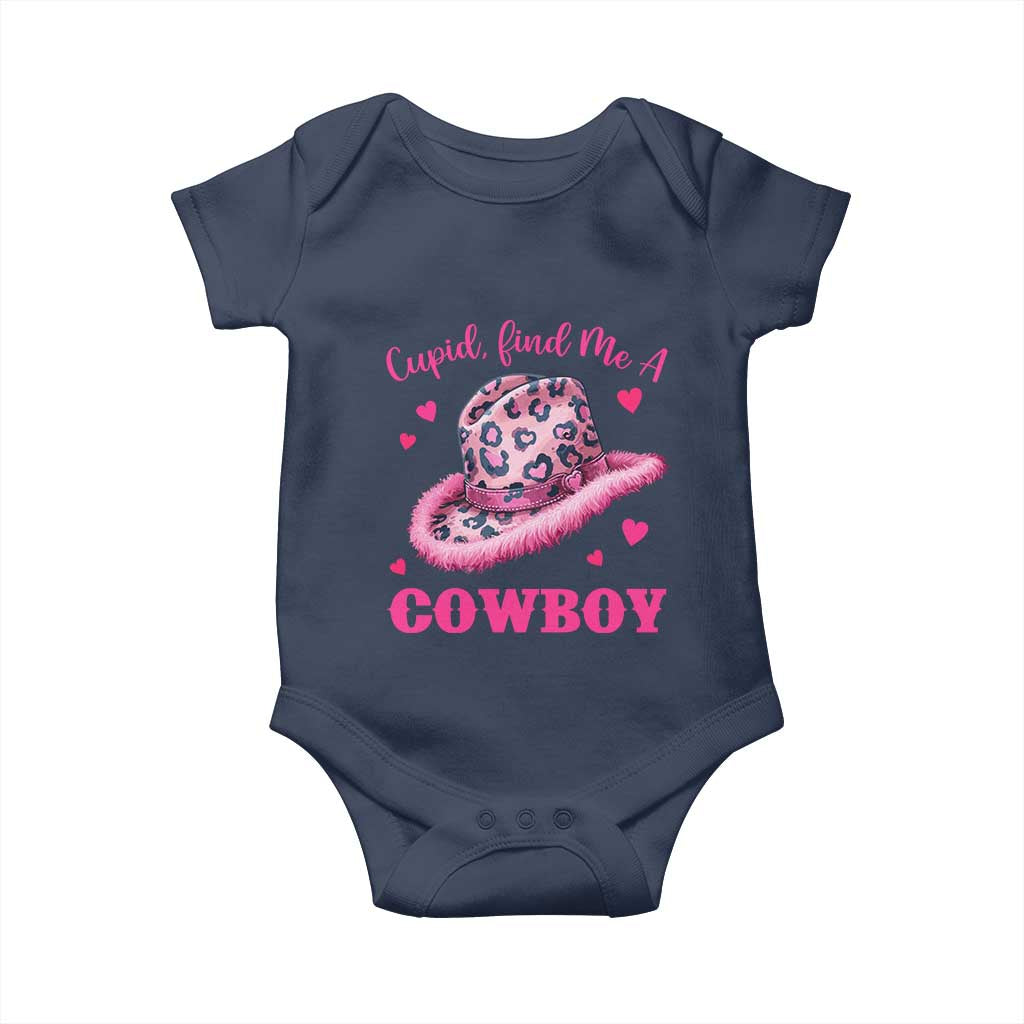 Valentine's Day Baby Onesie Cupid Find Me A Cowboy Western Heart Leopard Hat TS09 Navy Print Your Wear