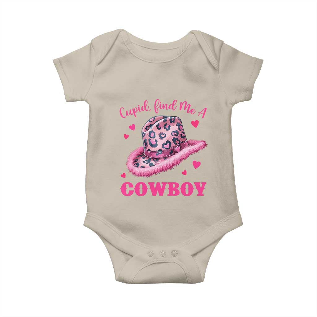 Valentine's Day Baby Onesie Cupid Find Me A Cowboy Western Heart Leopard Hat TS09 Sand Print Your Wear