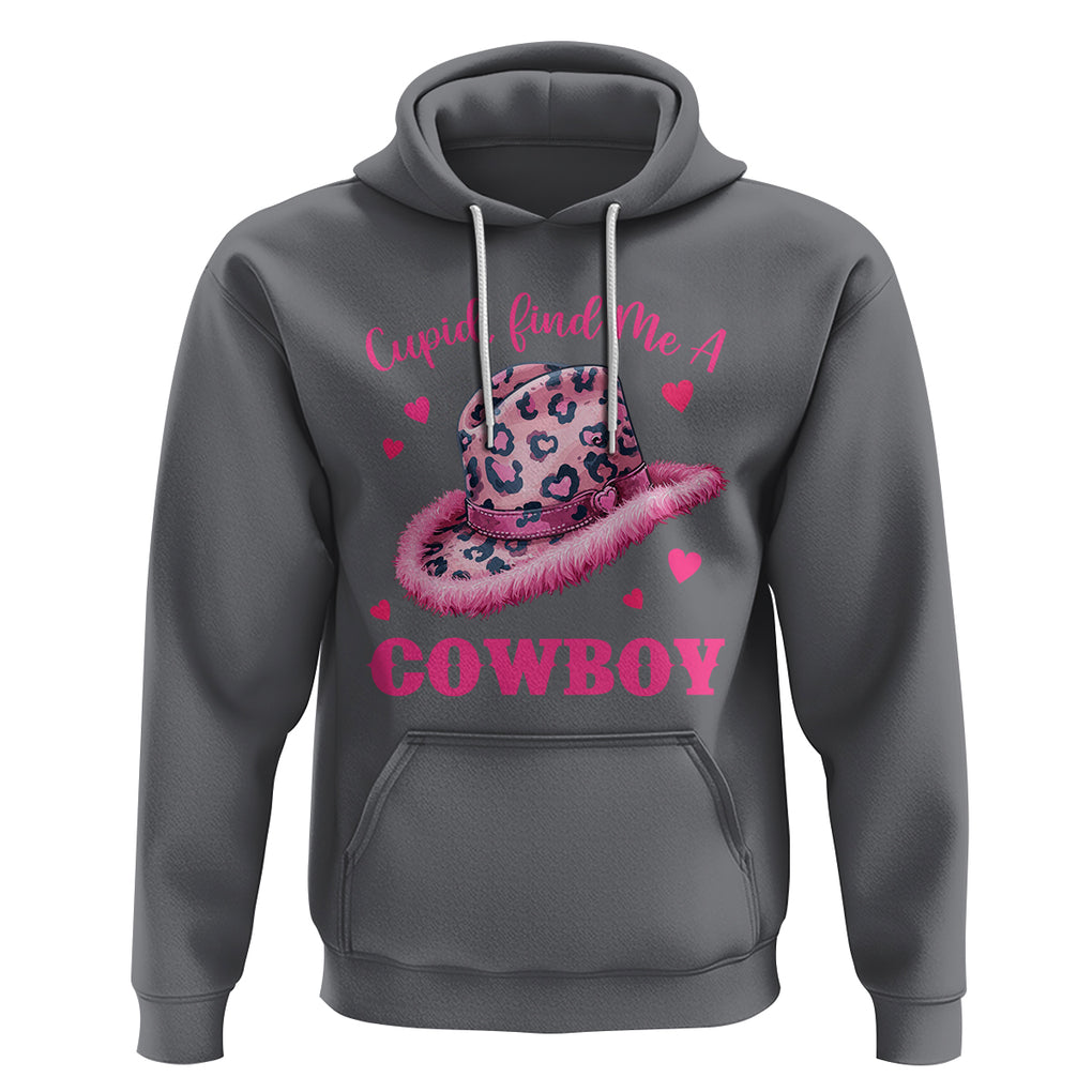 Valentine's Day Hoodie Cupid Find Me A Cowboy Western Heart Leopard Hat TS09 Charcoal Printyourwear