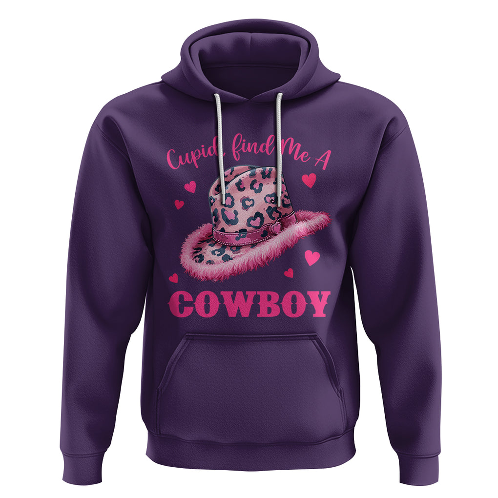 Valentine's Day Hoodie Cupid Find Me A Cowboy Western Heart Leopard Hat TS09 Purple Printyourwear