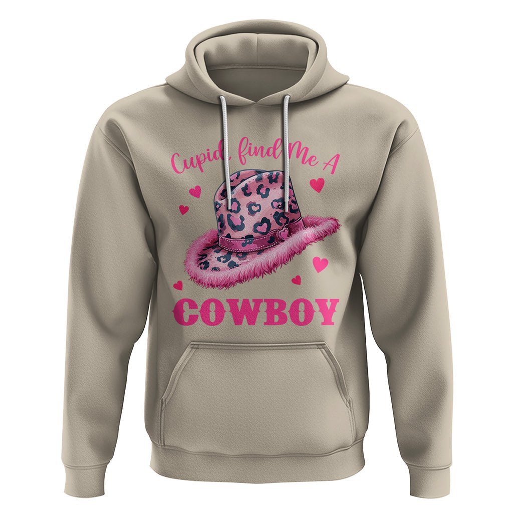Valentine's Day Hoodie Cupid Find Me A Cowboy Western Heart Leopard Hat TS09 Sand Printyourwear