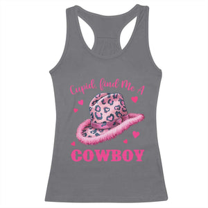 Valentine's Day Racerback Tank Top Cupid Find Me A Cowboy Western Heart Leopard Hat TS09 Charcoal Print Your Wear