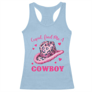 Valentine's Day Racerback Tank Top Cupid Find Me A Cowboy Western Heart Leopard Hat TS09 Light Blue Print Your Wear