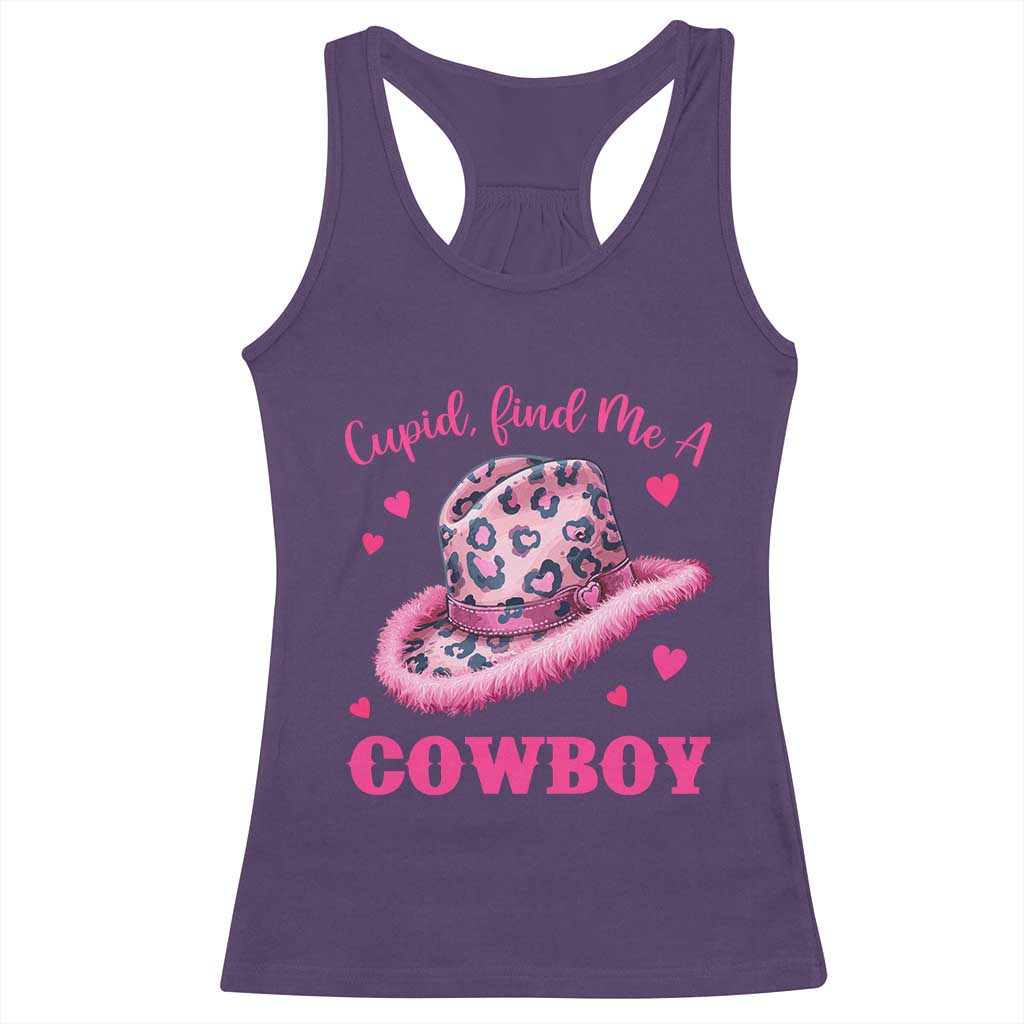 Valentine's Day Racerback Tank Top Cupid Find Me A Cowboy Western Heart Leopard Hat TS09 Purple Print Your Wear