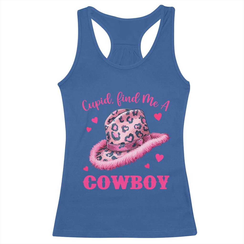 Valentine's Day Racerback Tank Top Cupid Find Me A Cowboy Western Heart Leopard Hat TS09 Royal Blue Print Your Wear