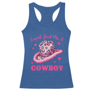 Valentine's Day Racerback Tank Top Cupid Find Me A Cowboy Western Heart Leopard Hat TS09 Royal Blue Print Your Wear