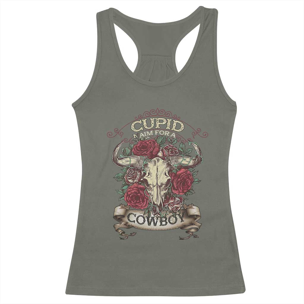 Valentine's Day Racerback Tank Top Cupid Aim For A Cowboy Western TS09 Military Green Print Your Wear