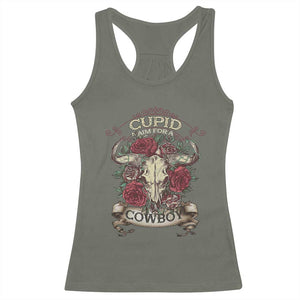 Valentine's Day Racerback Tank Top Cupid Aim For A Cowboy Western TS09 Military Green Print Your Wear