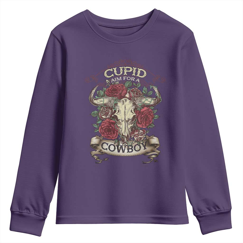 Valentine's Day Youth Sweatshirt Cupid Aim For A Cowboy Western TS09 Purple Print Your Wear