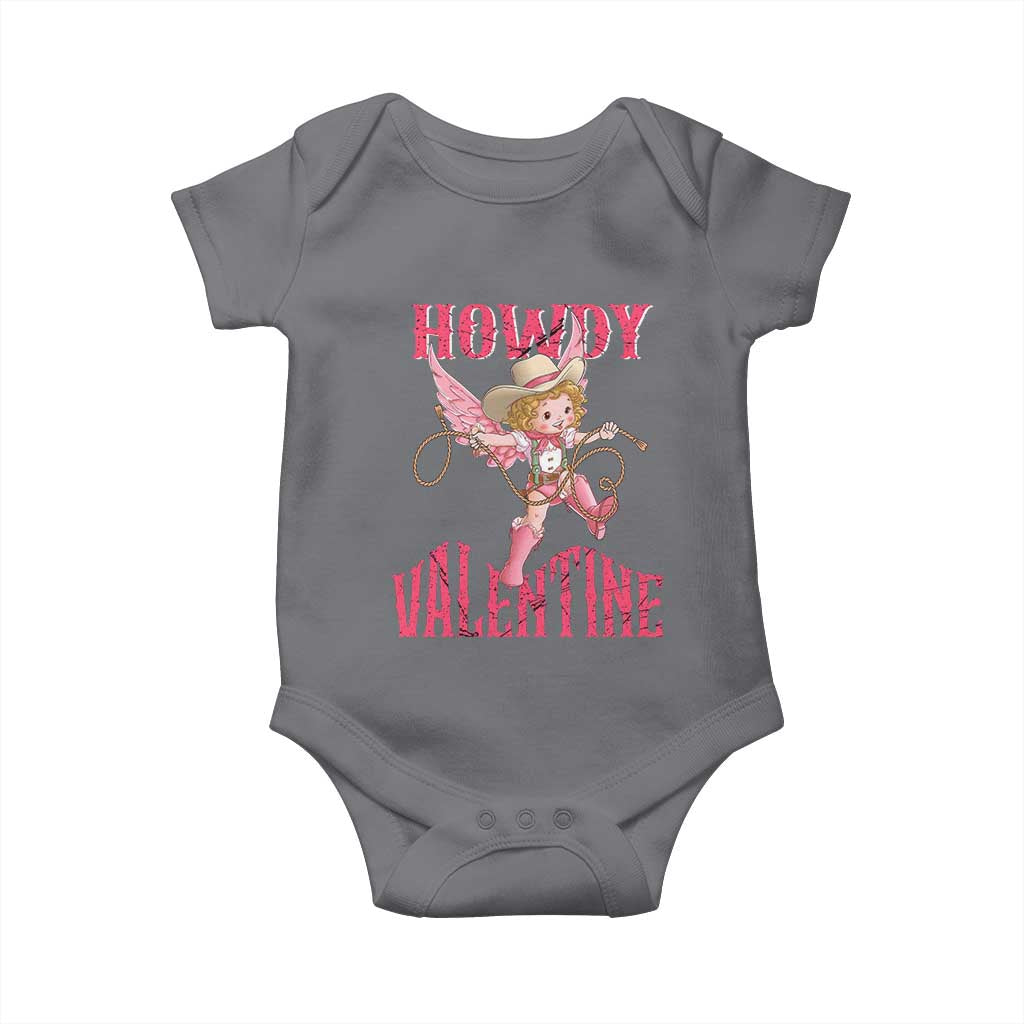 Howdy Valentine's Day Baby Onesie Cupid Retro Western Cowgirl Cowboy TS09 Charcoal Print Your Wear