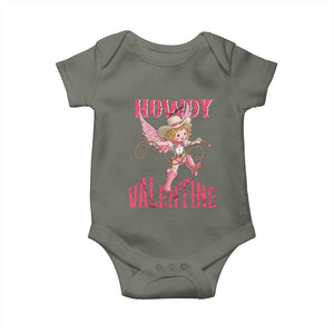 Howdy Valentine's Day Baby Onesie Cupid Retro Western Cowgirl Cowboy TS09 Military Green Print Your Wear