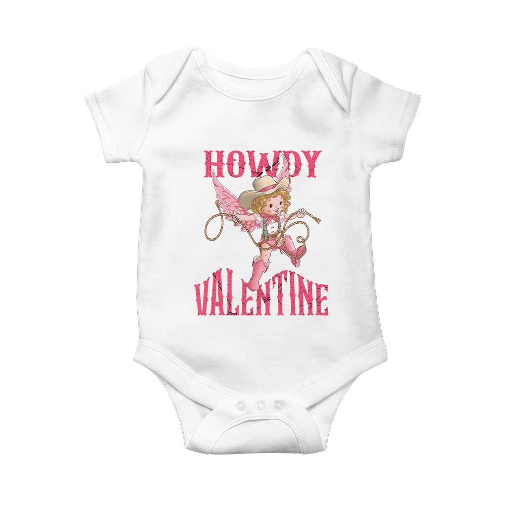 Howdy Valentine's Day Baby Onesie Cupid Retro Western Cowgirl Cowboy TS09 White Print Your Wear