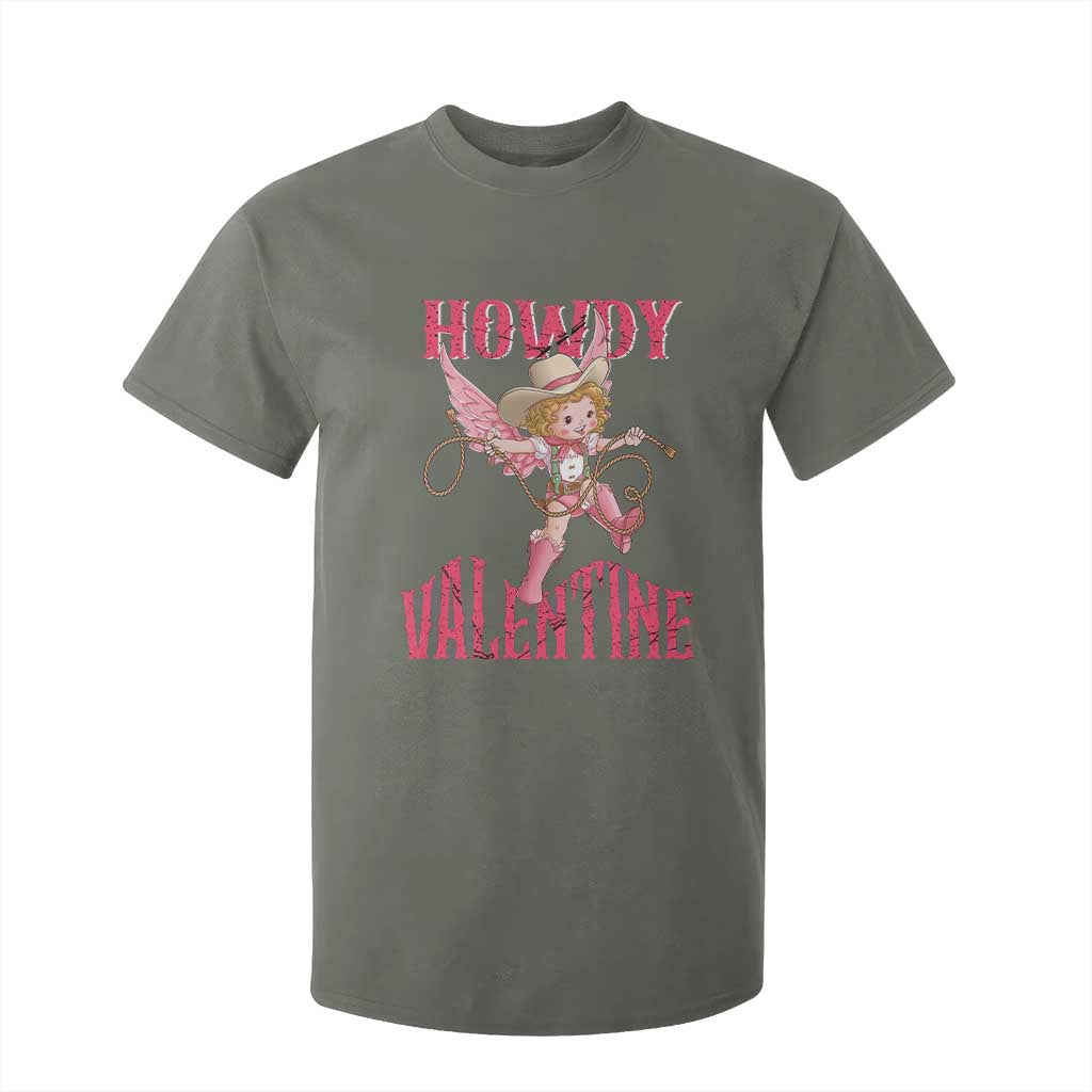 Howdy Valentine's Day T Shirt For Kid Cupid Retro Western Cowgirl Cowboy TS09 Military Green Print Your Wear