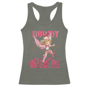 Howdy Valentine's Day Racerback Tank Top Cupid Retro Western Cowgirl Cowboy TS09 Military Green Print Your Wear