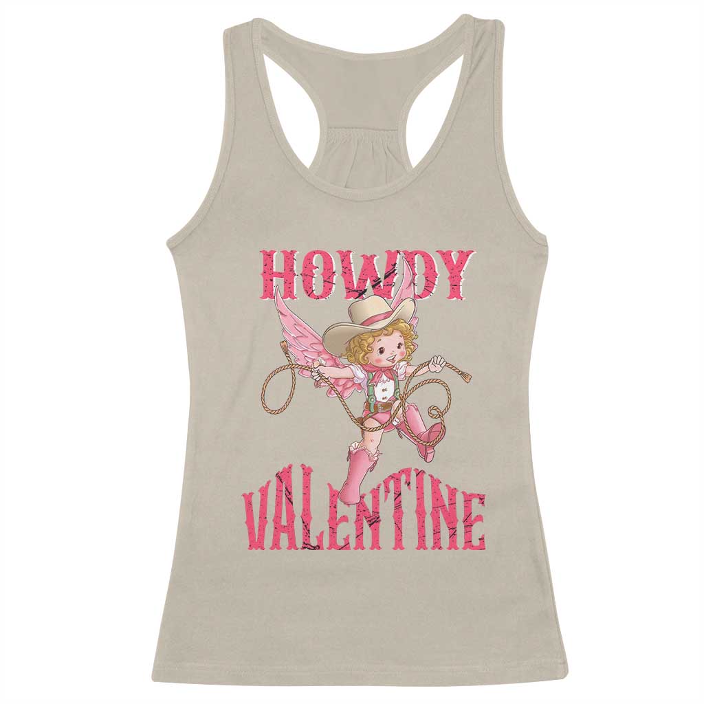 Howdy Valentine's Day Racerback Tank Top Cupid Retro Western Cowgirl Cowboy TS09 Sand Print Your Wear