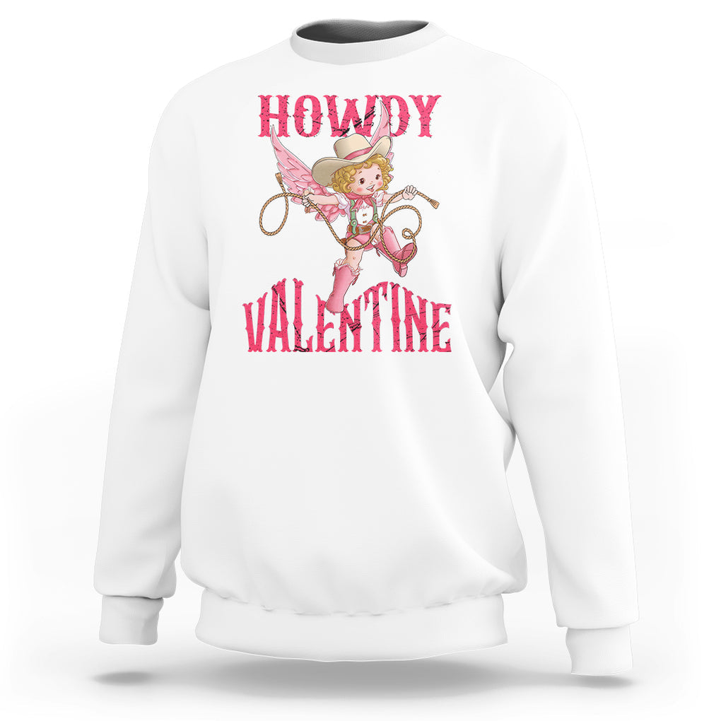Howdy Valentine's Day Sweatshirt Cupid Retro Western Cowgirl Cowboy TS09 White Printyourwear