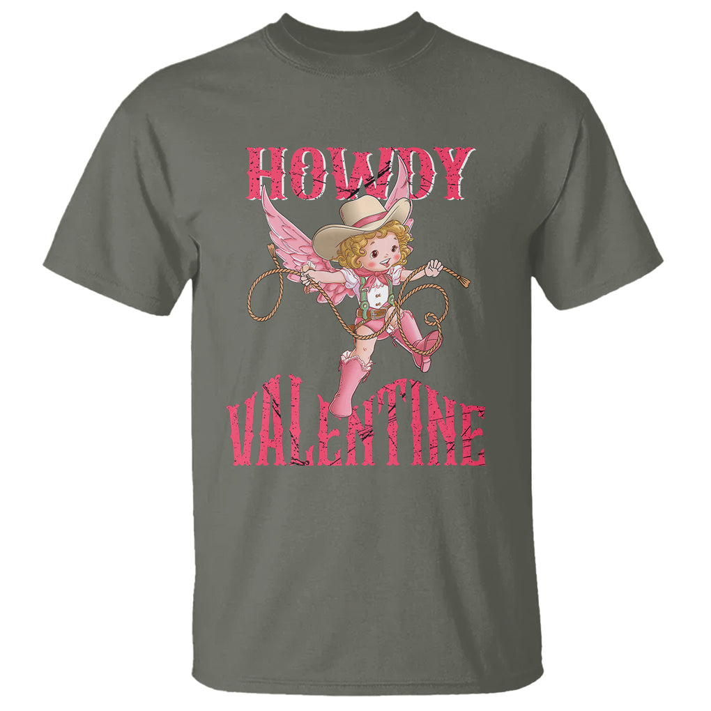 Howdy Valentine's Day T Shirt Cupid Retro Western Cowgirl Cowboy TS09 Military Green Printyourwear