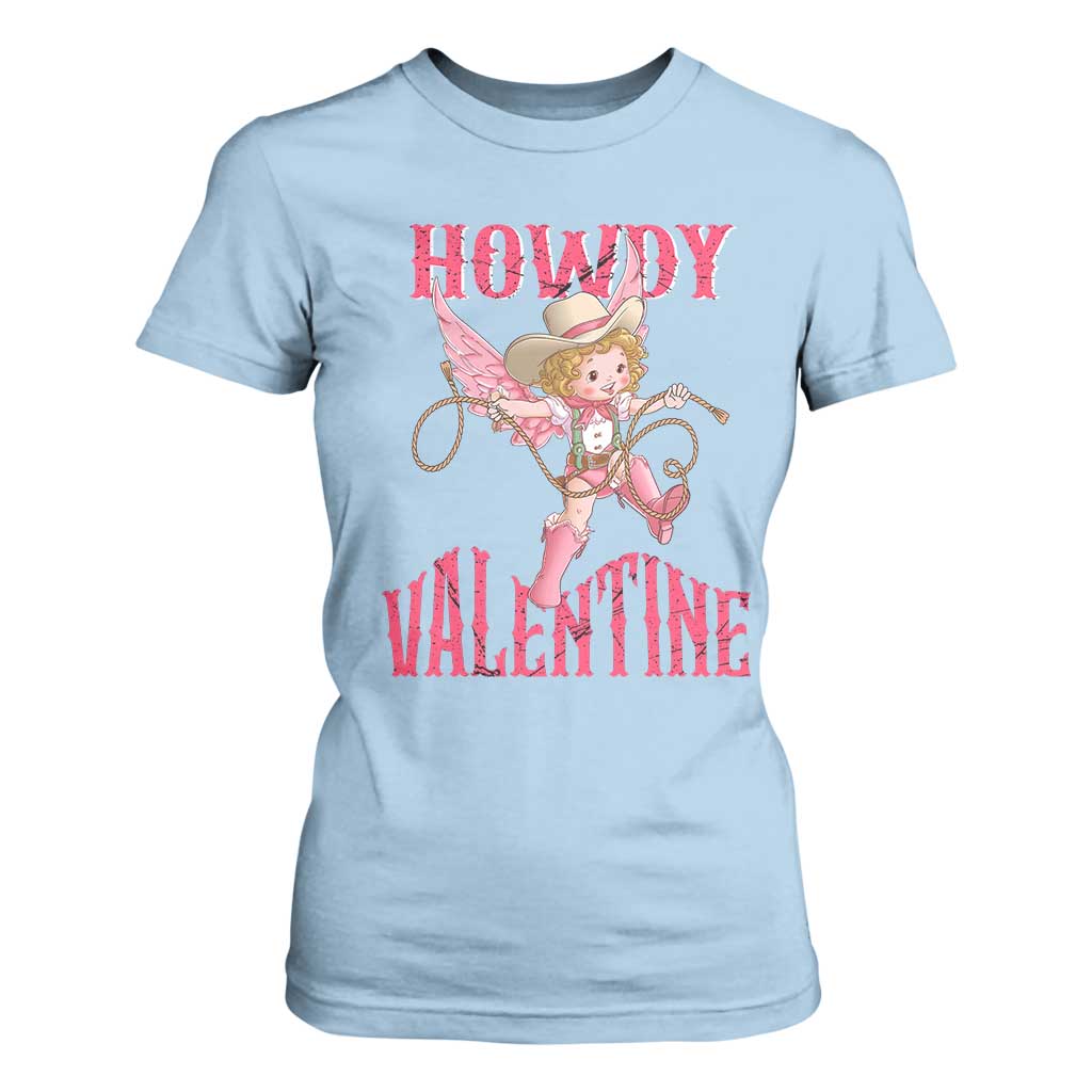 Howdy Valentine's Day T Shirt For Women Cupid Retro Western Cowgirl Cowboy TS09 Light Blue Print Your Wear