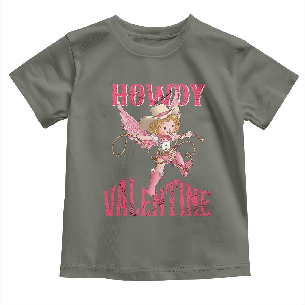 Howdy Valentine's Day Toddler T Shirt Cupid Retro Western Cowgirl Cowboy TS09 Military Green Print Your Wear