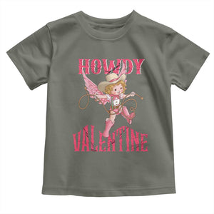 Howdy Valentine's Day Toddler T Shirt Cupid Retro Western Cowgirl Cowboy TS09 Military Green Print Your Wear