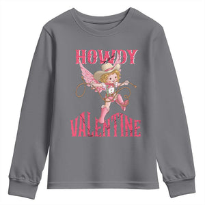 Howdy Valentine's Day Youth Sweatshirt Cupid Retro Western Cowgirl Cowboy TS09 Charcoal Print Your Wear