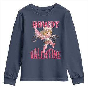Howdy Valentine's Day Youth Sweatshirt Cupid Retro Western Cowgirl Cowboy TS09 Navy Print Your Wear
