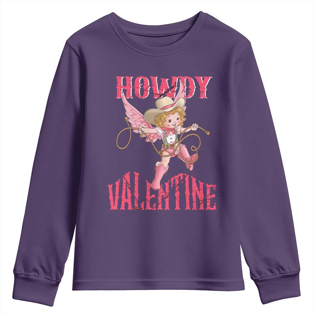 Howdy Valentine's Day Youth Sweatshirt Cupid Retro Western Cowgirl Cowboy TS09 Purple Print Your Wear