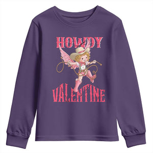 Howdy Valentine's Day Youth Sweatshirt Cupid Retro Western Cowgirl Cowboy TS09 Purple Print Your Wear