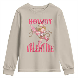 Howdy Valentine's Day Youth Sweatshirt Cupid Retro Western Cowgirl Cowboy TS09 Sand Print Your Wear