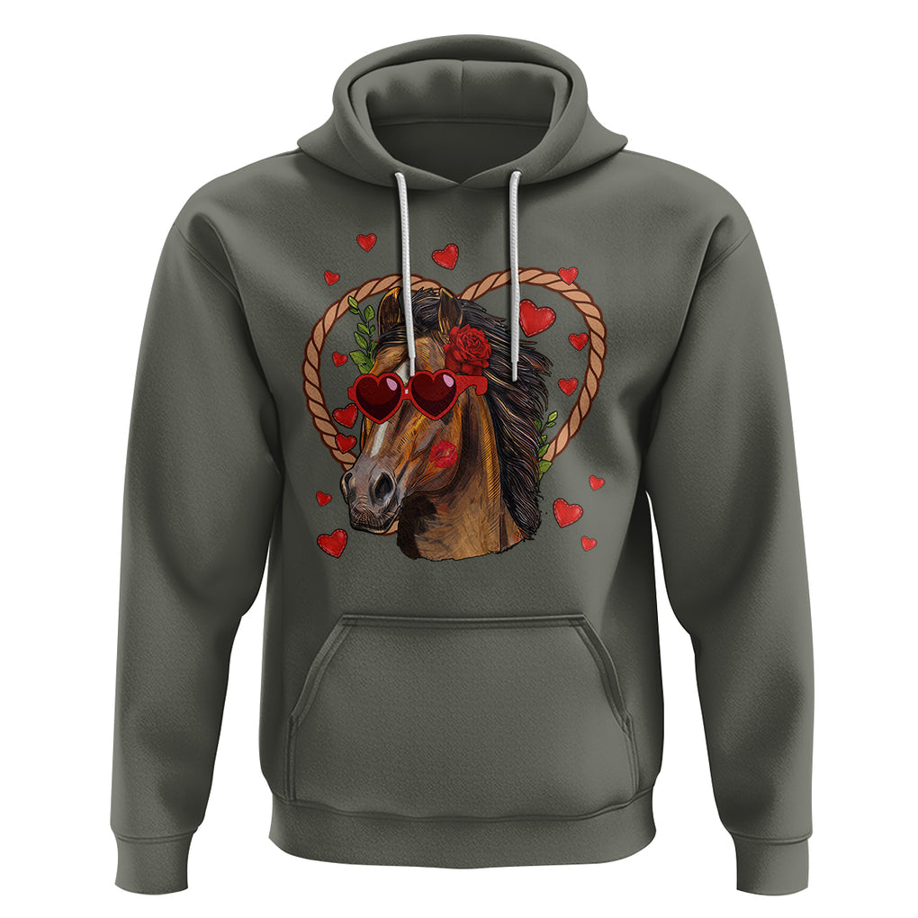 Valentine's Day Hoodie Funny Cute Horse Cowboy Western TS09 Military Green Printyourwear